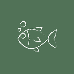 Image showing Little fish under water icon drawn in chalk.