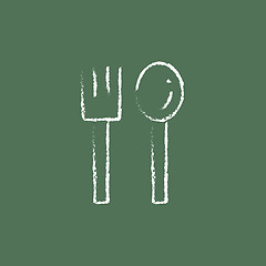Image showing Spoon and fork icon drawn in chalk.