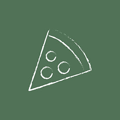 Image showing Pizza slice icon drawn in chalk.