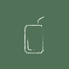 Image showing Soda can with drinking straw icon drawn in chalk.