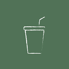 Image showing Disposable cup with lid and drinking straw icon drawn in chalk.