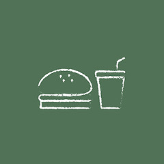 Image showing Fast food meal icon drawn in chalk.