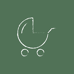 Image showing Baby stroller icon drawn in chalk.