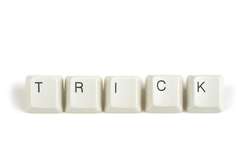 Image showing trick from scattered keyboard keys on white