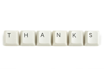 Image showing thanks from scattered keyboard keys on white