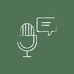 Image showing Microphone with speech square icon drawn in chalk.