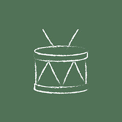 Image showing Drum with sticks icon drawn in chalk.