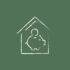 Image showing House savings icon drawn in chalk.
