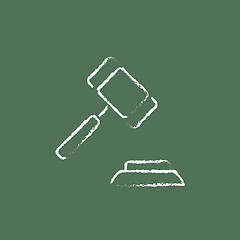 Image showing Auction gavel icon drawn in chalk.