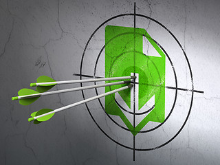 Image showing Web design concept: arrows in Download target on wall background