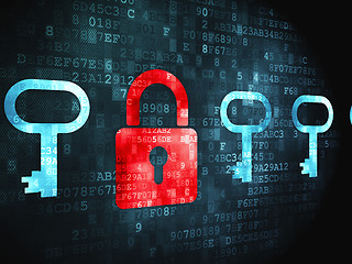 Image showing Protection concept: Padlock And Key on digital background