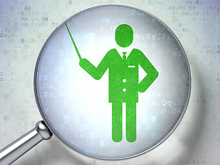 Image showing Education concept: Teacher with optical glass on digital background