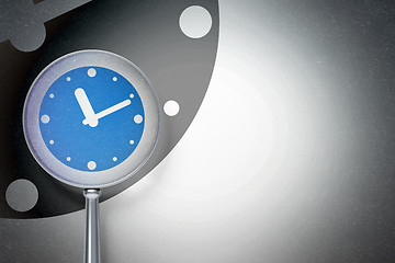 Image showing Timeline concept:  Clock with optical glass on digital background