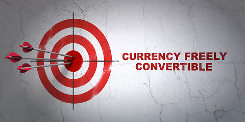 Image showing Currency concept: target and Currency freely Convertible on wall background