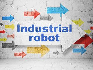 Image showing Manufacuring concept: arrow with Industrial Robot on grunge wall background