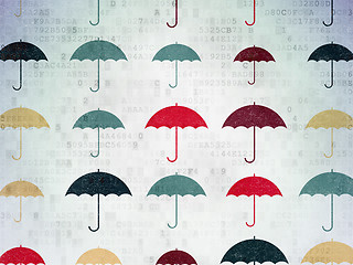 Image showing Protection concept: Umbrella icons on Digital Paper background