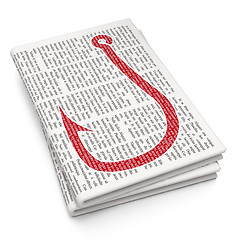 Image showing Protection concept: Fishing Hook on Newspaper background