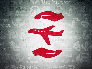 Image showing Insurance concept: Airplane And Palm on Digital Paper background