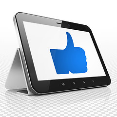 Image showing Social network concept: Tablet Computer with Thumb Up on display