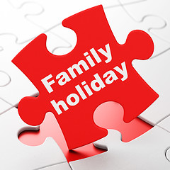 Image showing Tourism concept: Family Holiday on puzzle background