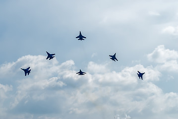 Image showing Team work of russian fighters SU-27 knights