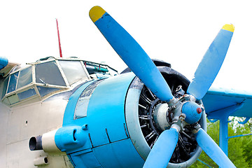 Image showing Old retro airplane on green grass 