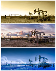 Image showing 3 panoramas oil pumpjack.