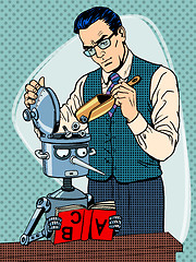 Image showing Education scientist teacher robot student