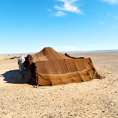 Image showing tent in  the desert of morocco sahara and rock  stone    sky