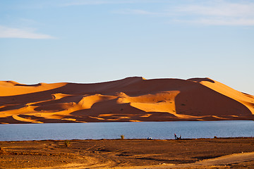 Image showing sunshine in the lake  of morocco sand      dune