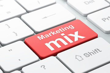 Image showing Marketing concept: Marketing Mix on computer keyboard background