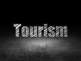 Image showing Vacation concept: Tourism in grunge dark room