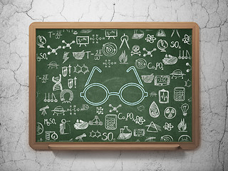 Image showing Science concept: Glasses on School Board background