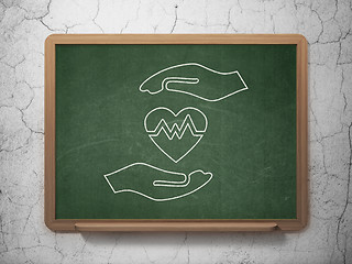 Image showing Insurance concept: Heart And Palm on chalkboard background