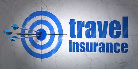 Image showing Insurance concept: target and Travel Insurance on wall background