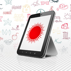 Image showing Travel concept: Tablet Computer with Sun on display