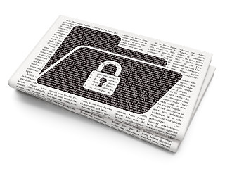 Image showing Business concept: Folder With Lock on Newspaper background