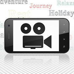 Image showing Vacation concept: Smartphone with Camera on display