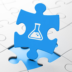 Image showing Science concept: Flask on puzzle background