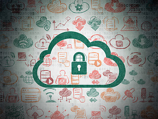 Image showing Cloud computing concept: Cloud With Padlock on Digital Paper background