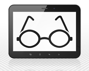 Image showing Learning concept: Tablet Pc Computer with Glasses on display