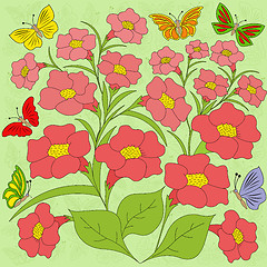 Image showing Flowers and butterflies color background