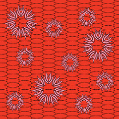 Image showing Decorative pink flowers on red grid