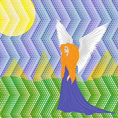 Image showing Woman angel on mosaic background