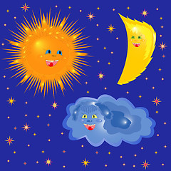 Image showing Sun, Moon And Cloud On The Starry Sky