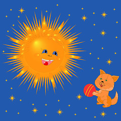 Image showing Sun And Kitten With A Ball
