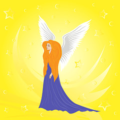 Image showing Woman angel on abstract yellow background