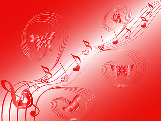 Image showing Flying butterflies around musical notes on stave