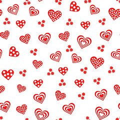 Image showing Seamless pattern with various red and white hearts