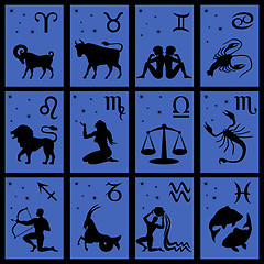 Image showing Twelve black silhouettes of Zodiac signs